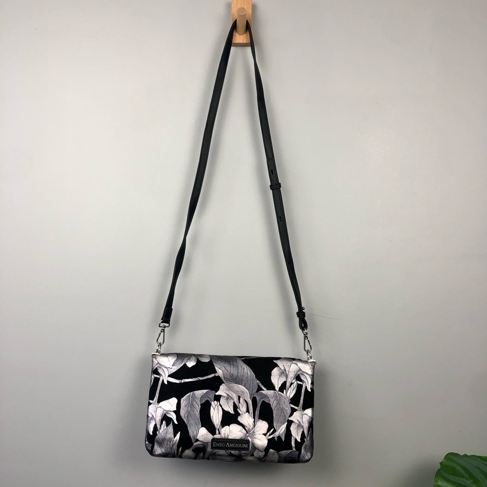 Enzo Angiolini 2 Way Fold Over Floral Crossbody Shoulder Bag